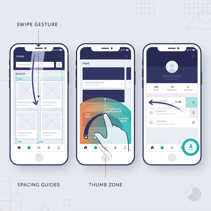 Mobile app user experience design with thumb reach zones