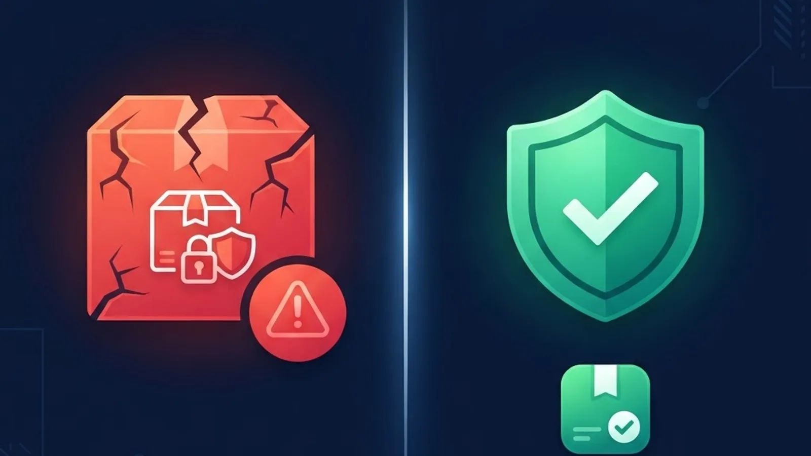 Mod APK versus safe app comparison with a cracked package beside a verified shielded app