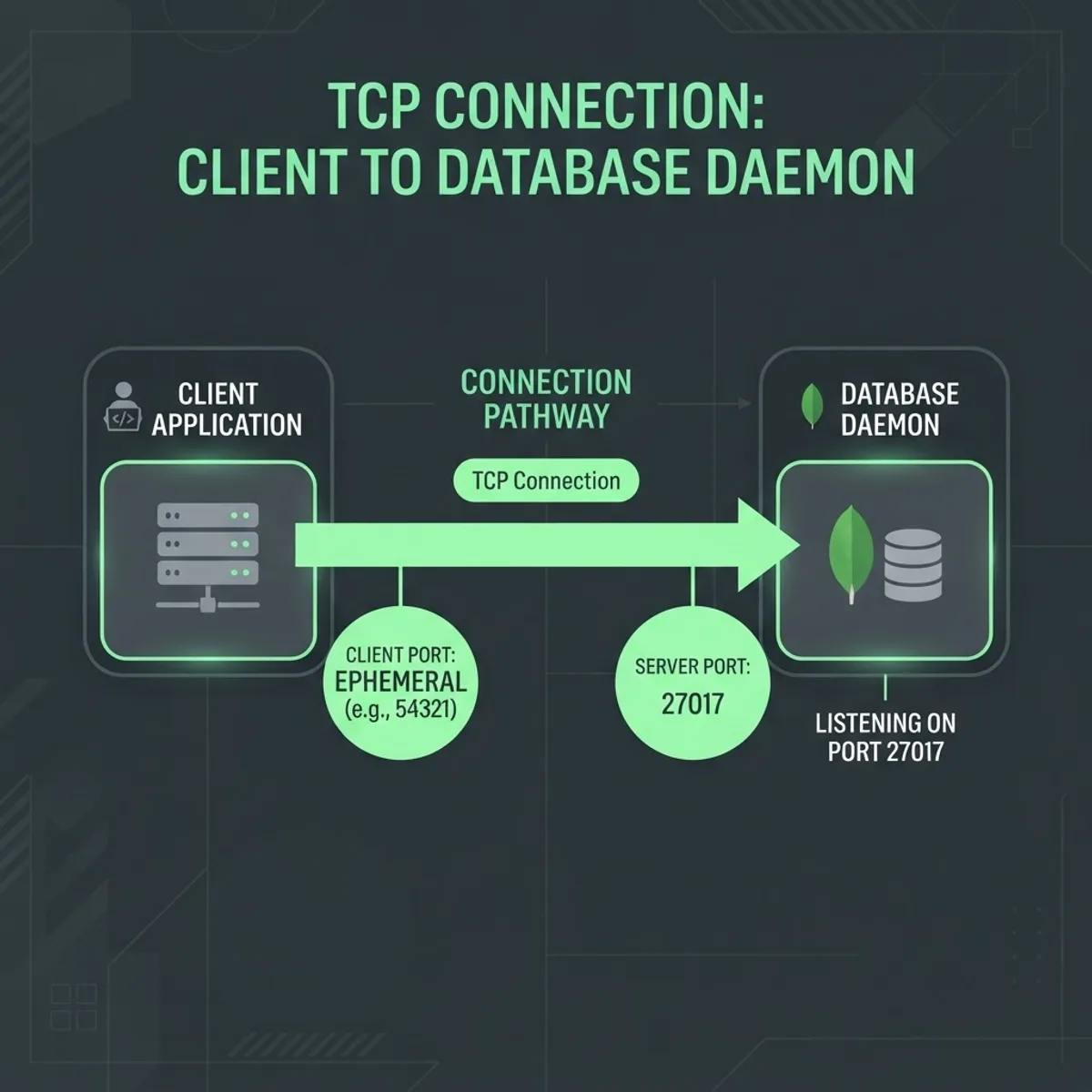 Client application connecting to MongoDB daemon over TCP port 27017