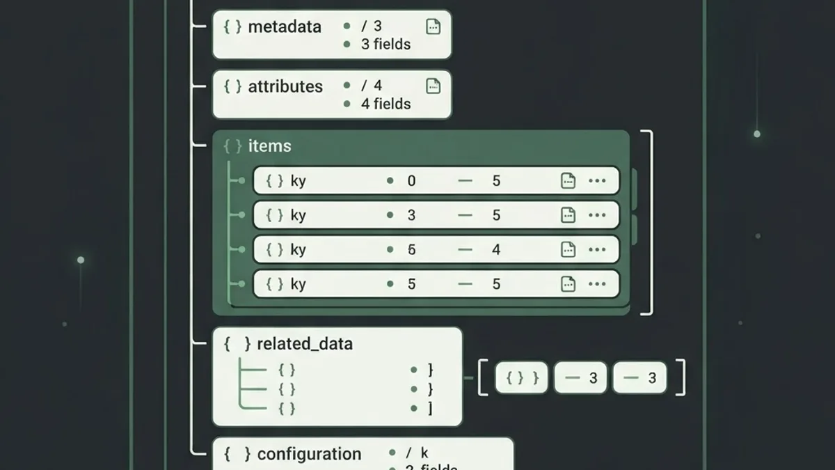 Visual breakdown of a MongoDB document with nested arrays and sub-objects
