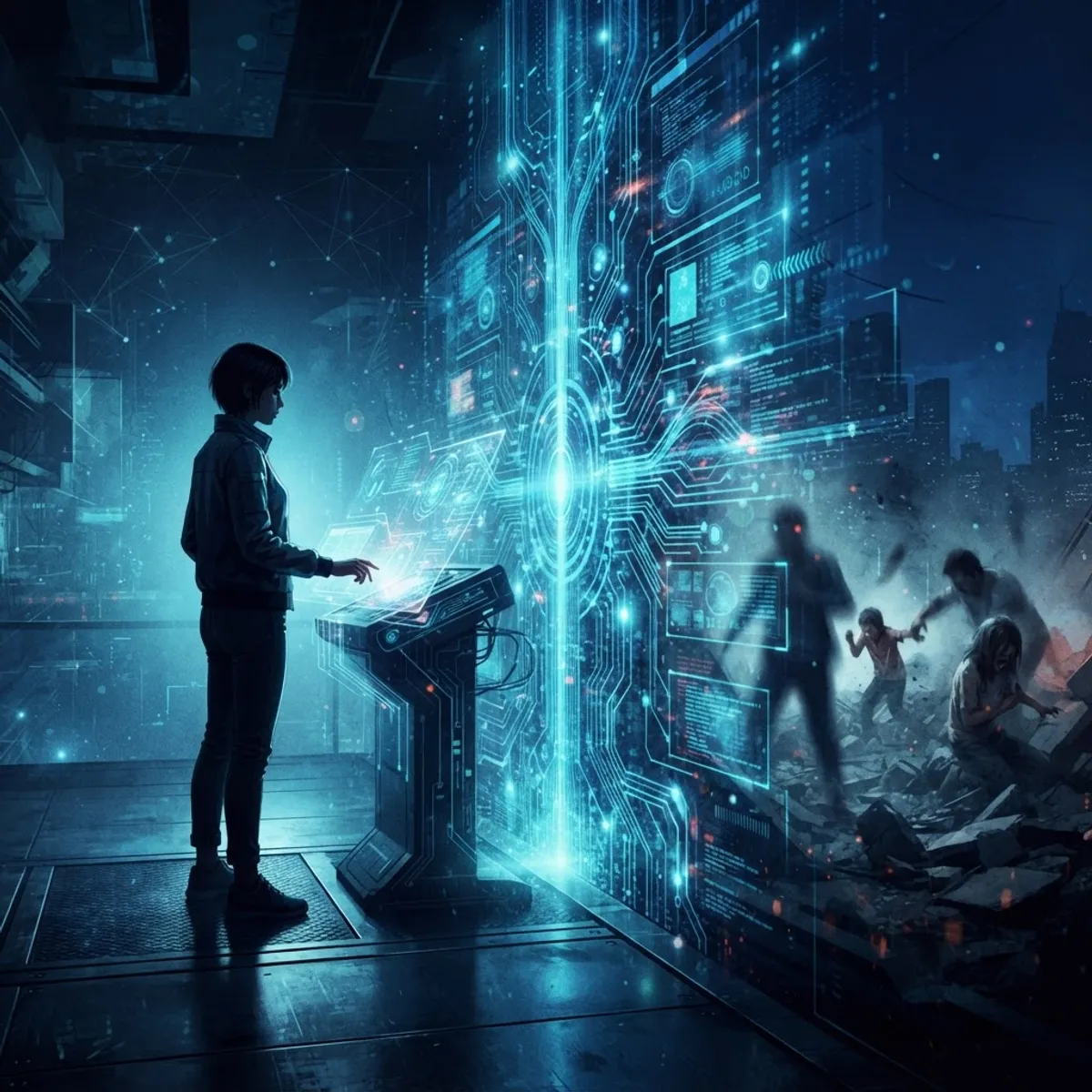 Conceptual illustration of moral distance between a human and consequences through a machine layer
