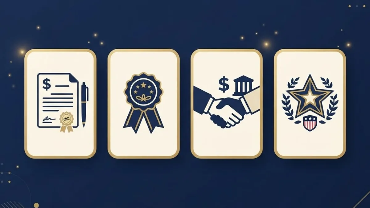 Four icon cards representing loans, scholarships, employer reimbursement, and military benefits