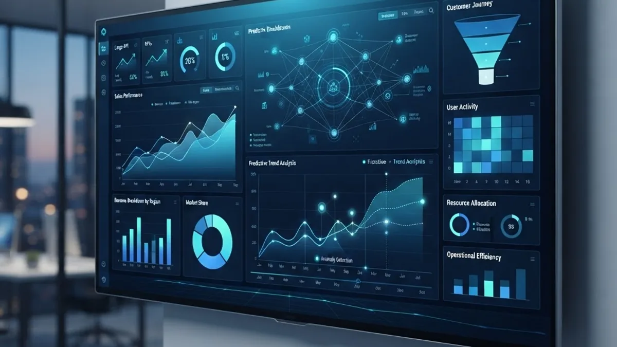 AI data analytics dashboard showing predictive business insights