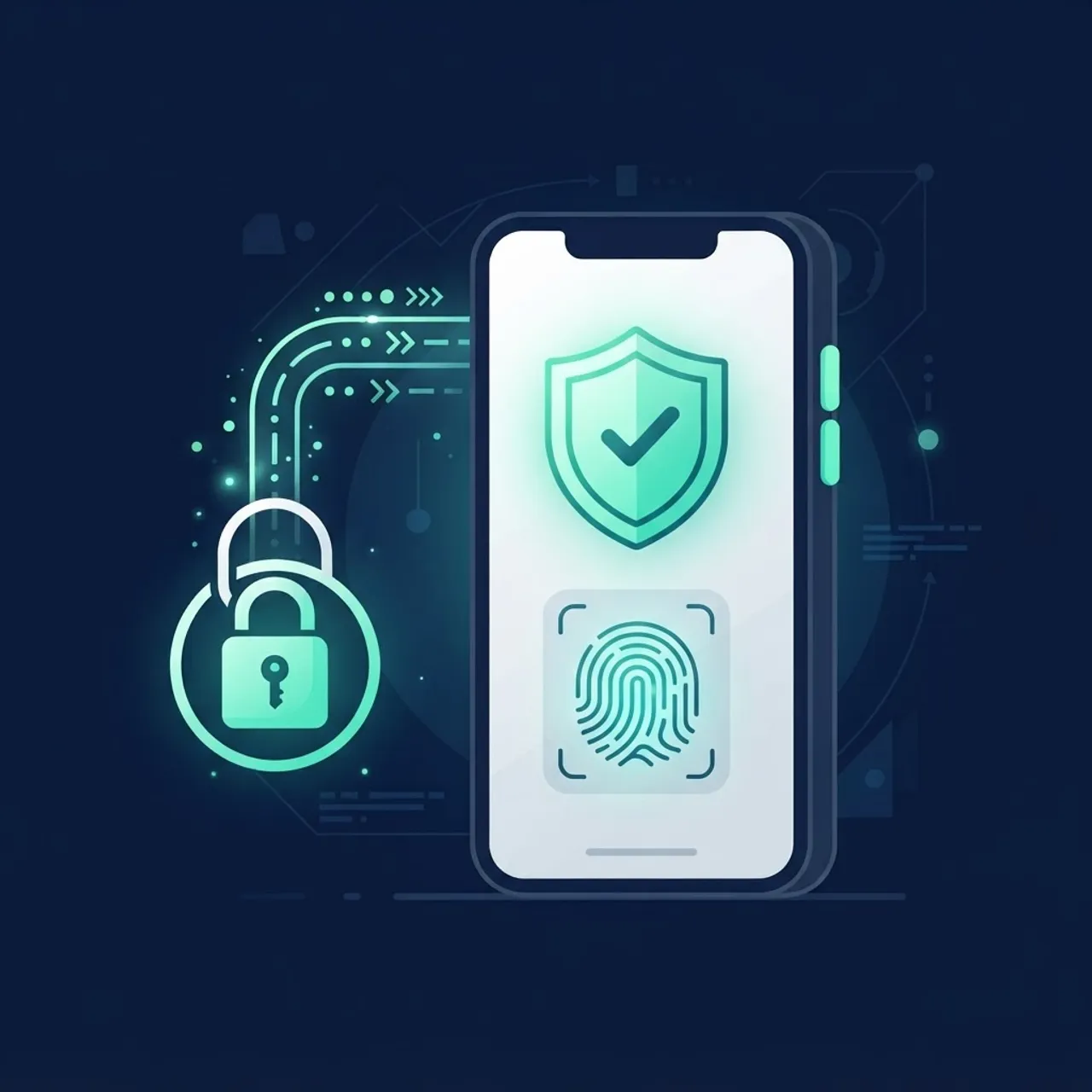 Native app security and compliance icons including biometrics and encryption