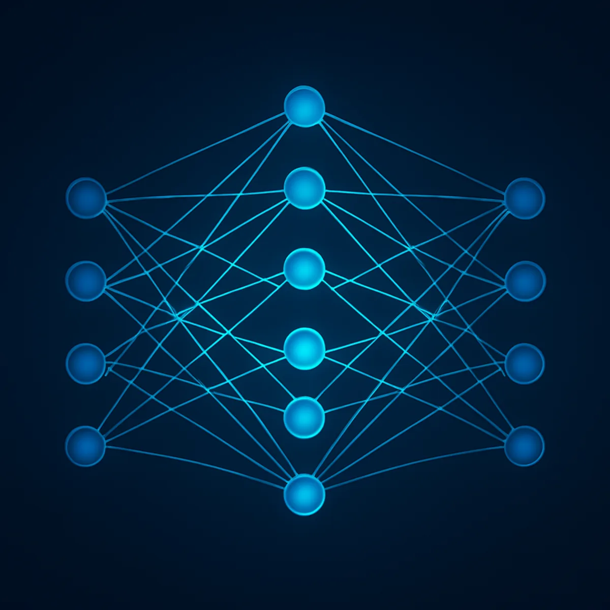 Neural network and deep learning illustration with layered glowing nodes