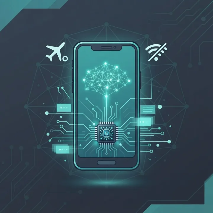 Smartphone running a local offline AI model in airplane mode