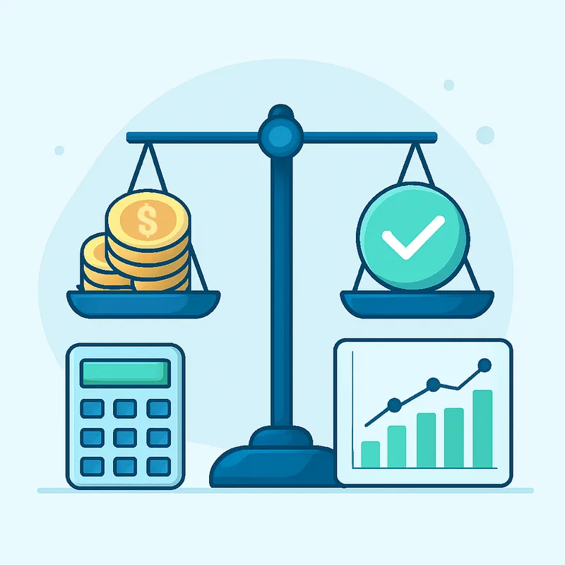 Offshore AI development cost comparison with balance scale and budget