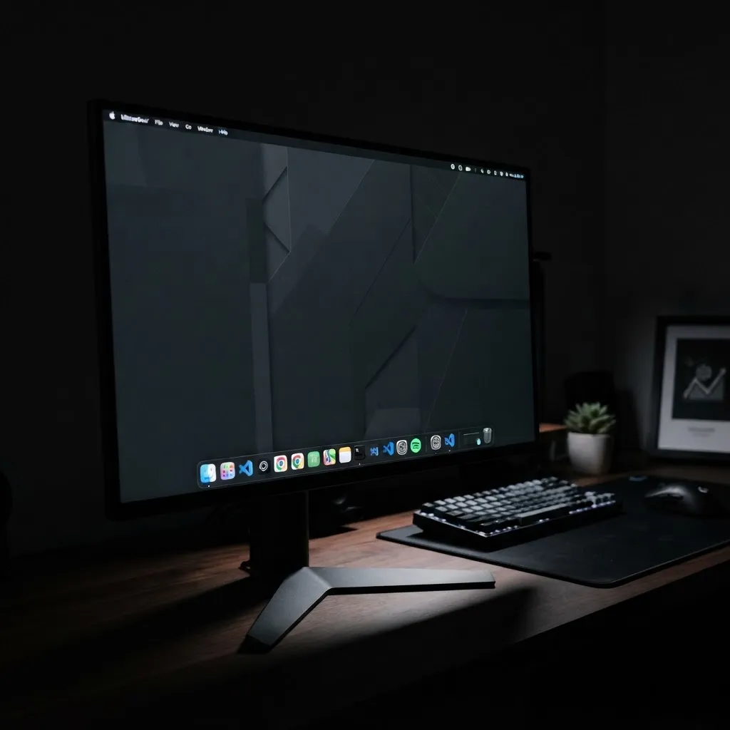 OLED monitor displaying a dark desktop interface