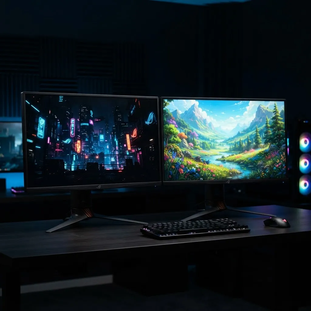 OLED and IPS 4K monitors side by side showing contrast difference
