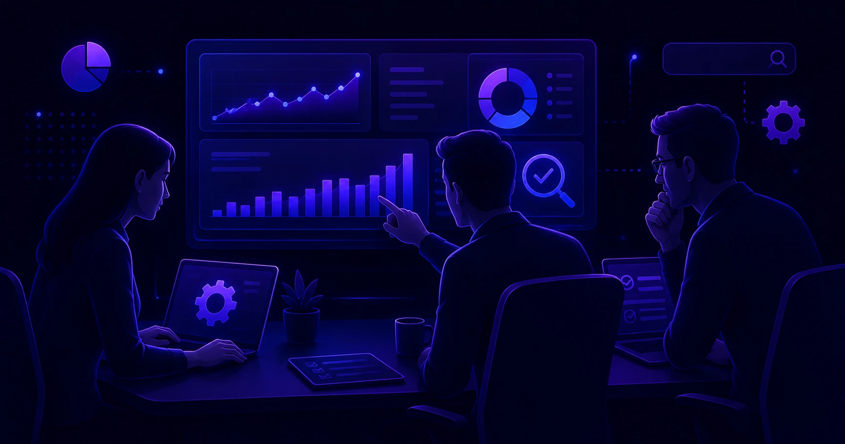 Professional SEO service team reviewing analytics and on-page optimization results