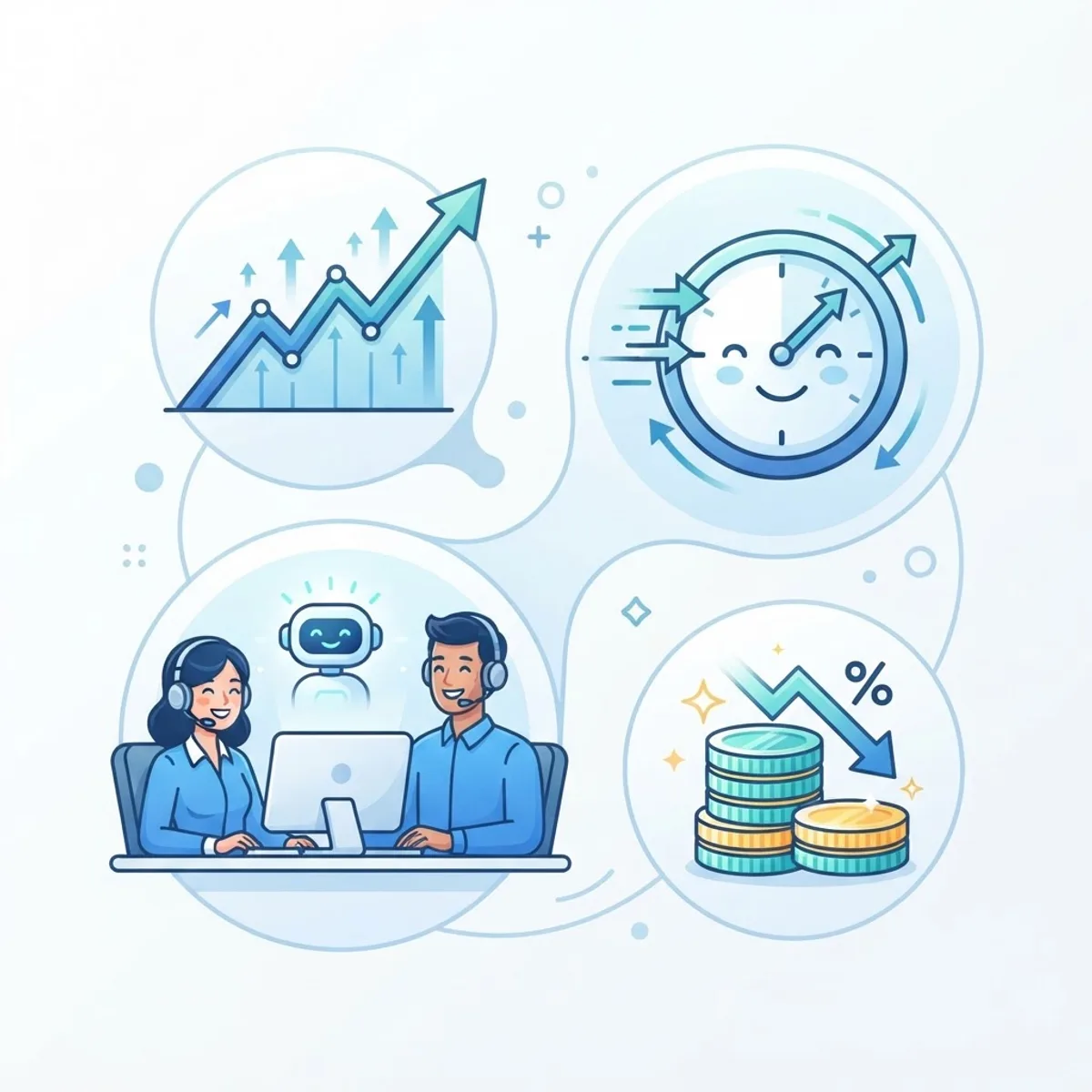 Illustration showing business benefits of the Oren AI assistant
