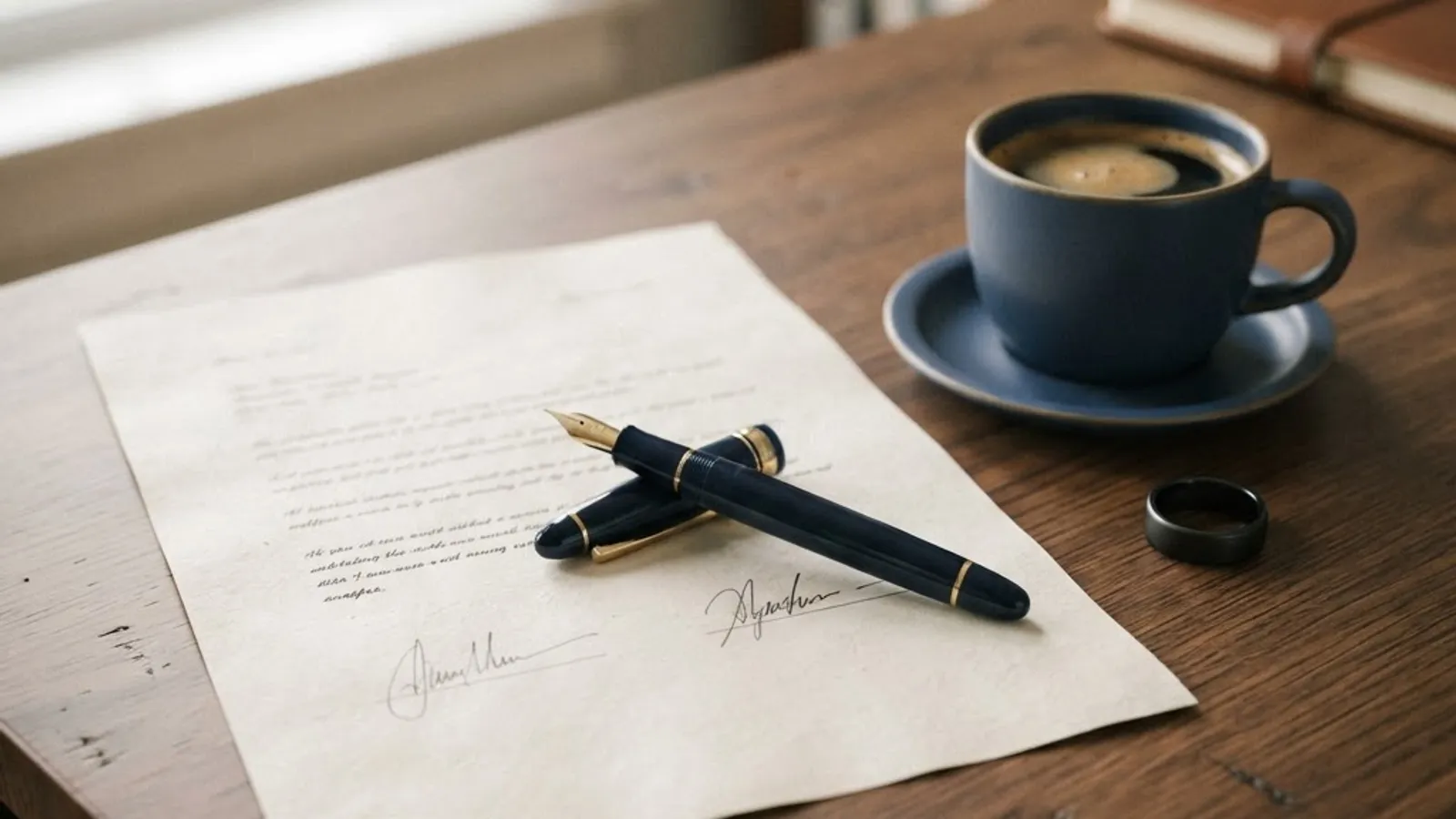 Offer documents and a smart ring on a desk