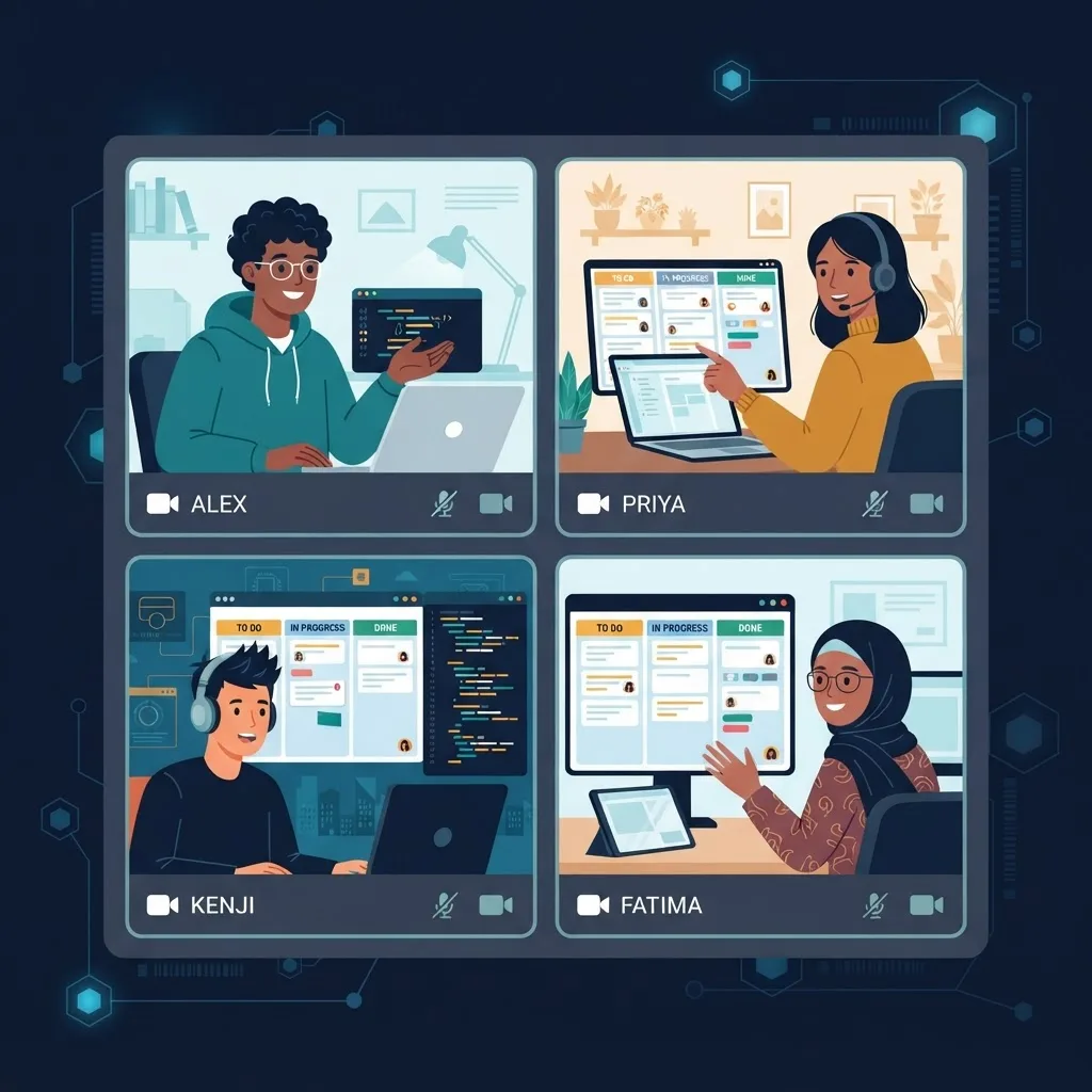 Outsourced web application development team collaborating remotely