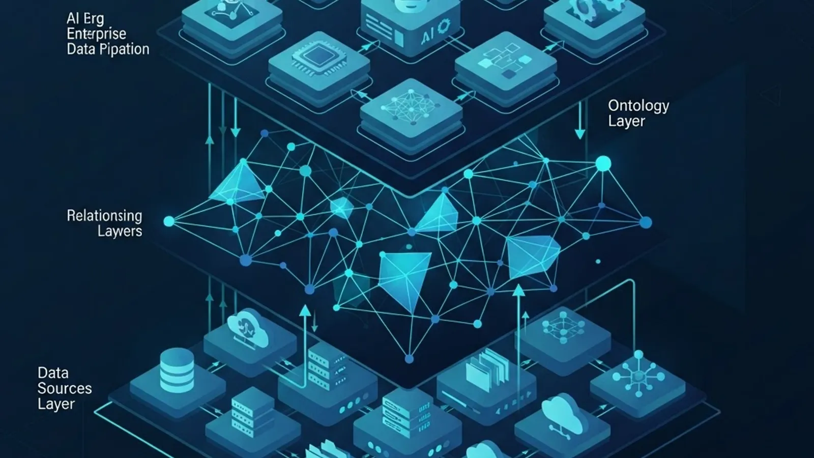 Layered enterprise data platform diagram with ontology mesh and model orchestration