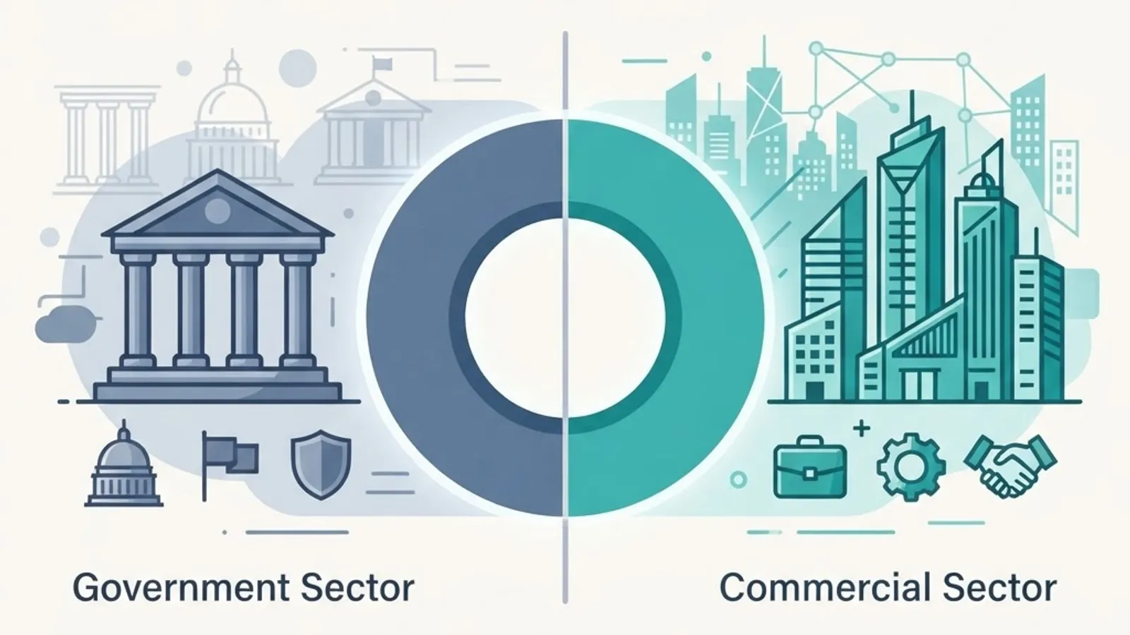 Split donut chart comparing government and commercial revenue segments