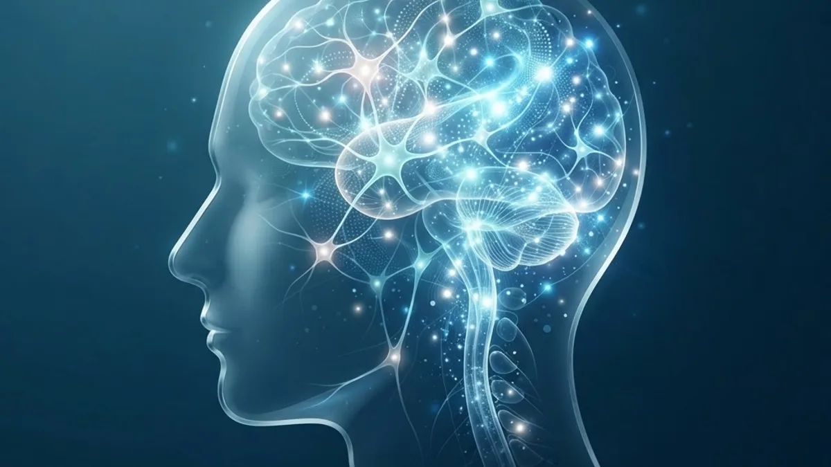 Illustration of consciousness as a quantum mind inside a human silhouette