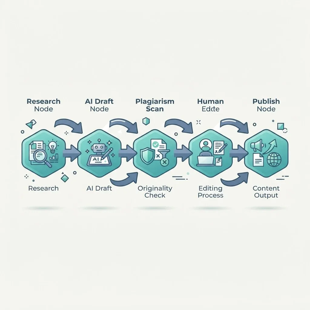 Plagiarism-free AI content workflow diagram