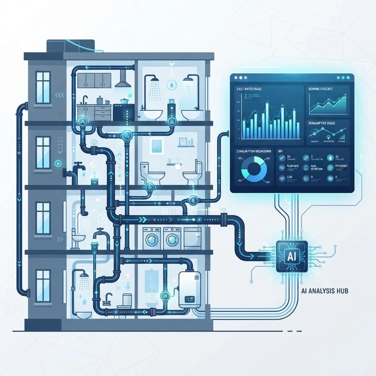 AI plumbing water demand forecasting with pipe network analytics
