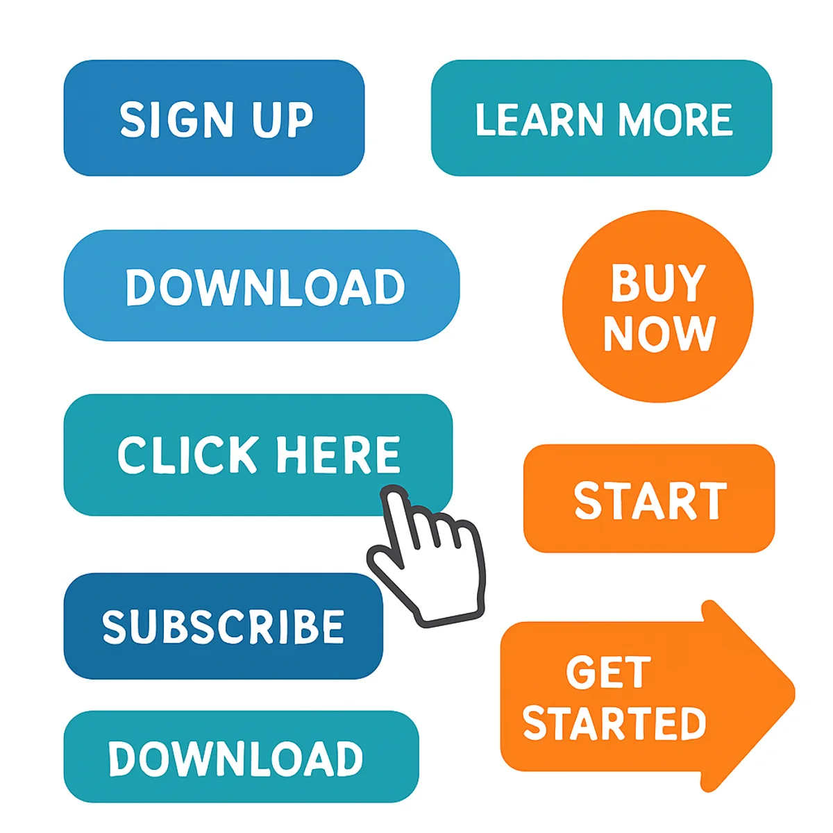 Grid of colorful call to action button examples
