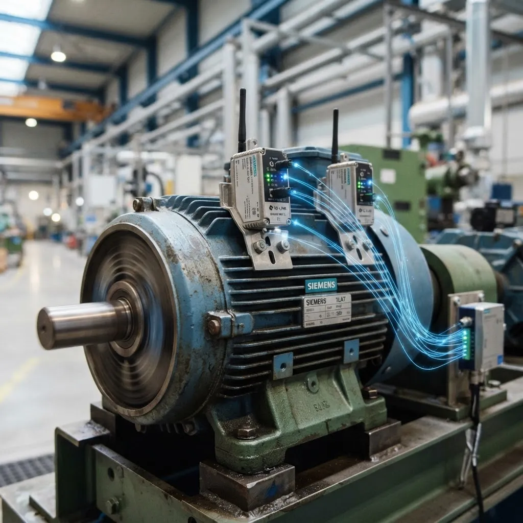 Industrial IoT sensors attached to a machine collecting predictive maintenance data