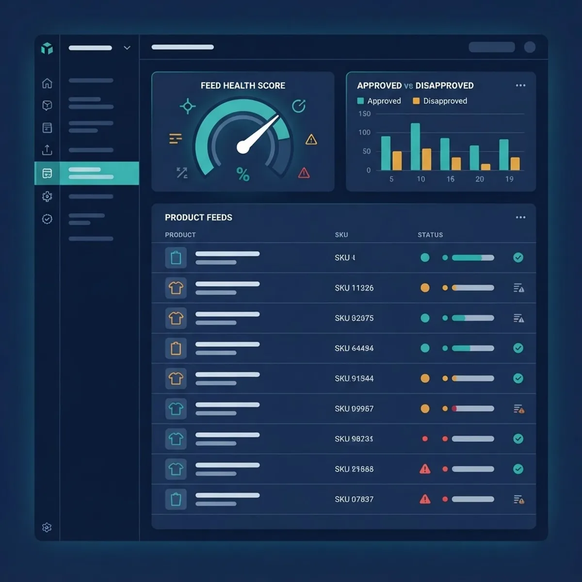 Product feed management software dashboard