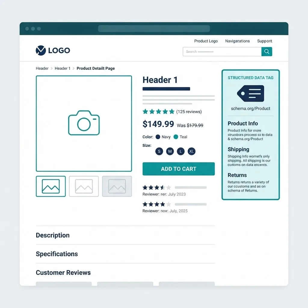 Optimized product detail page wireframe with reviews and structured data