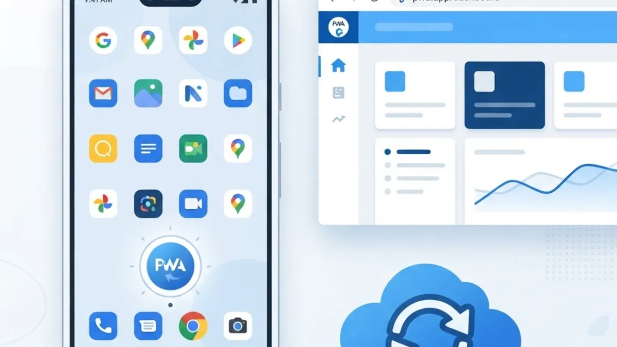 Progressive web app example installed on a smartphone home screen with offline sync