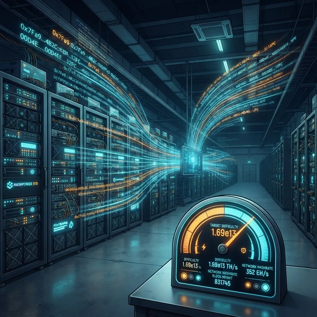 Mining hardware computing hash attempts against a difficulty target