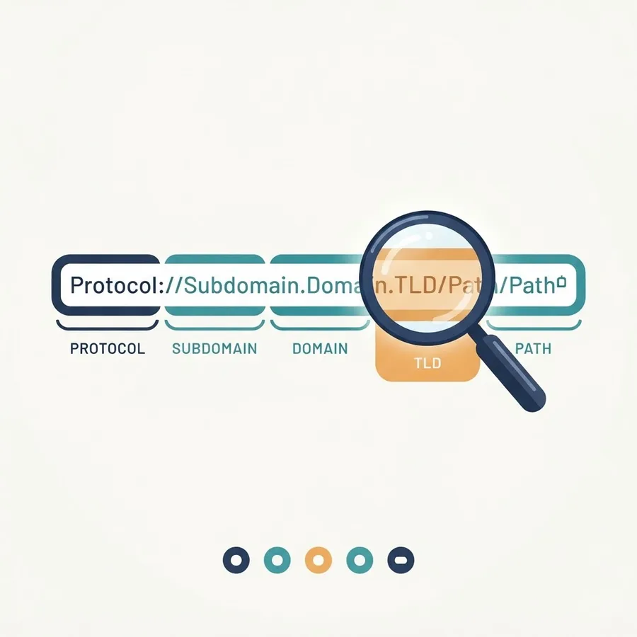 URL broken into labeled segments with magnifier
