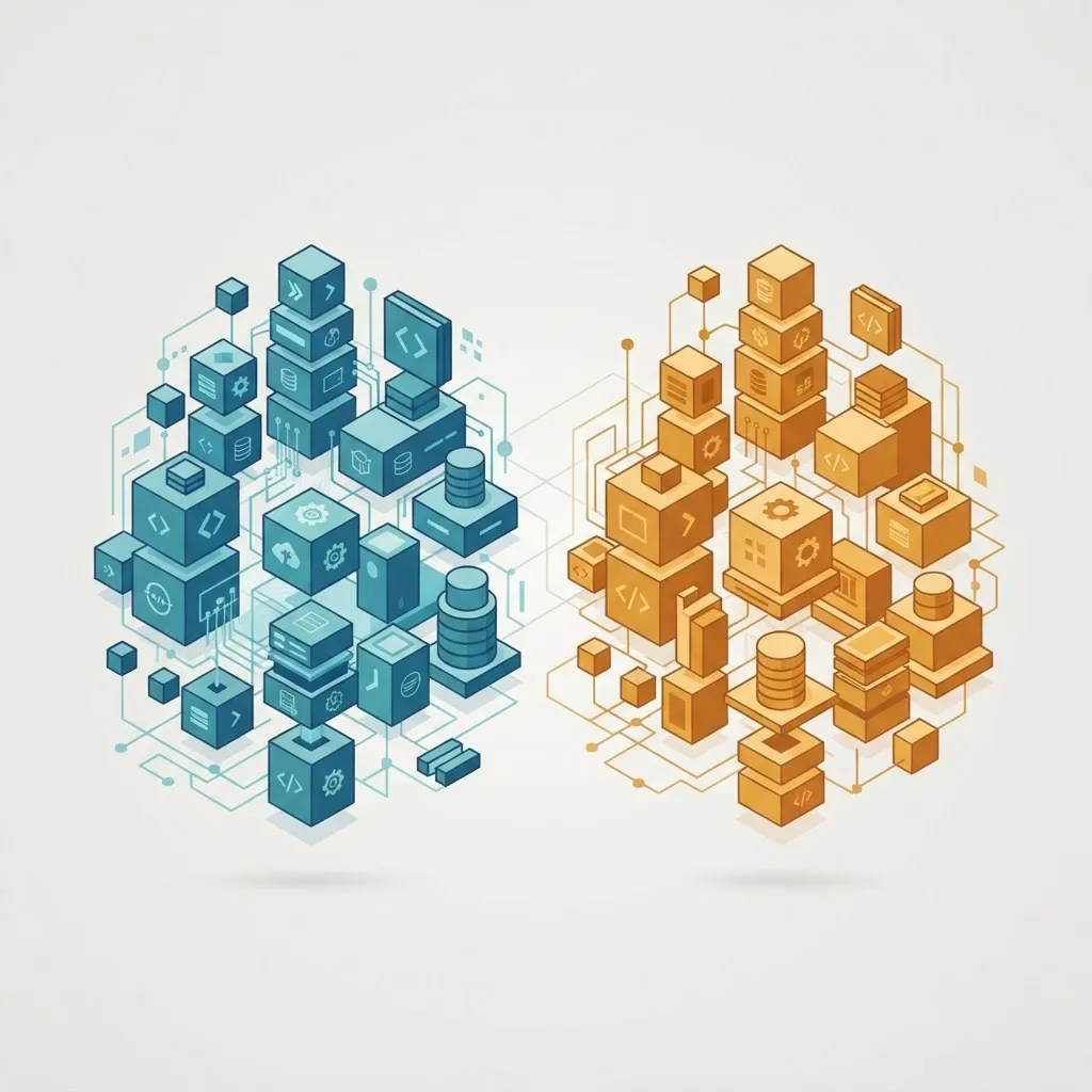 Two software package ecosystems shown as connected module clusters