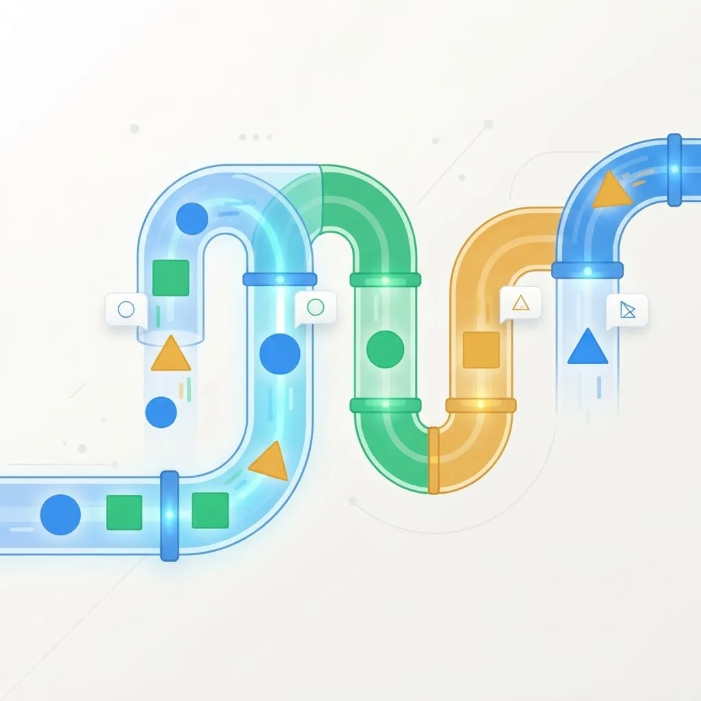 Dynamic typing illustrated as shapes moving through a flexible pipeline