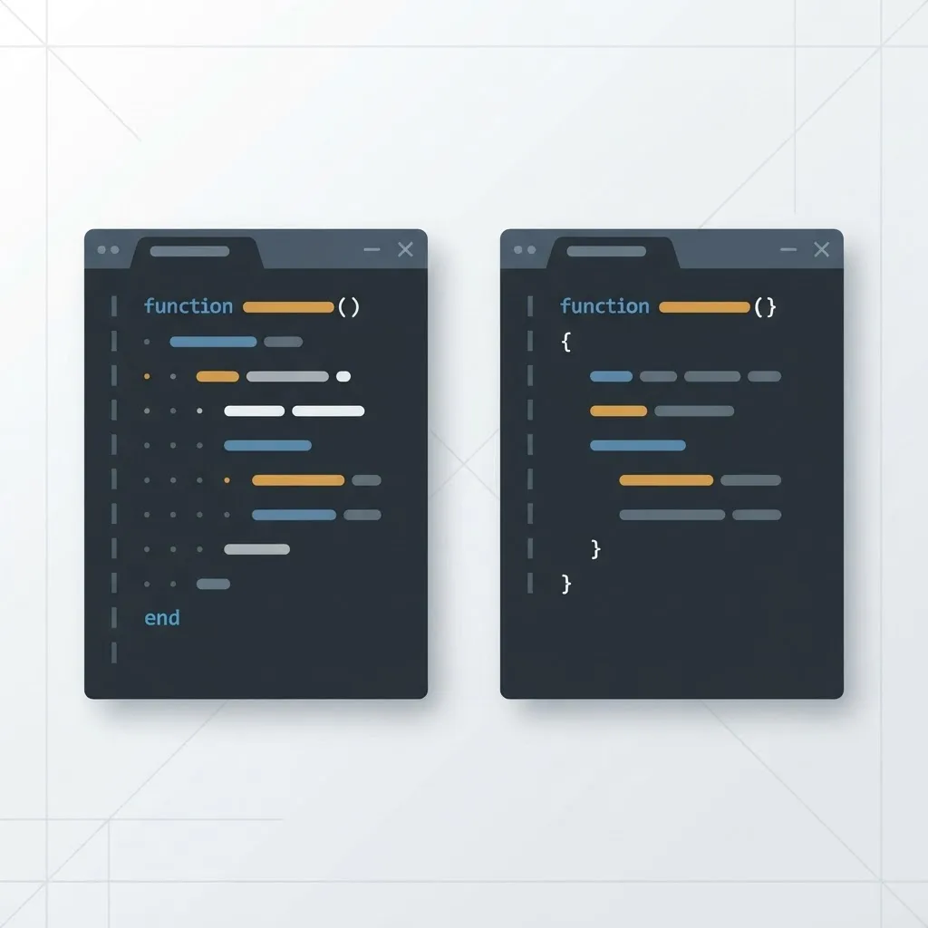 Abstract code editor windows showing syntax structure differences