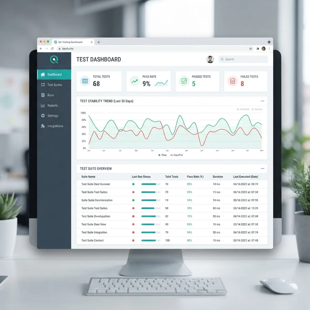 PythonQA testing dashboard overview
