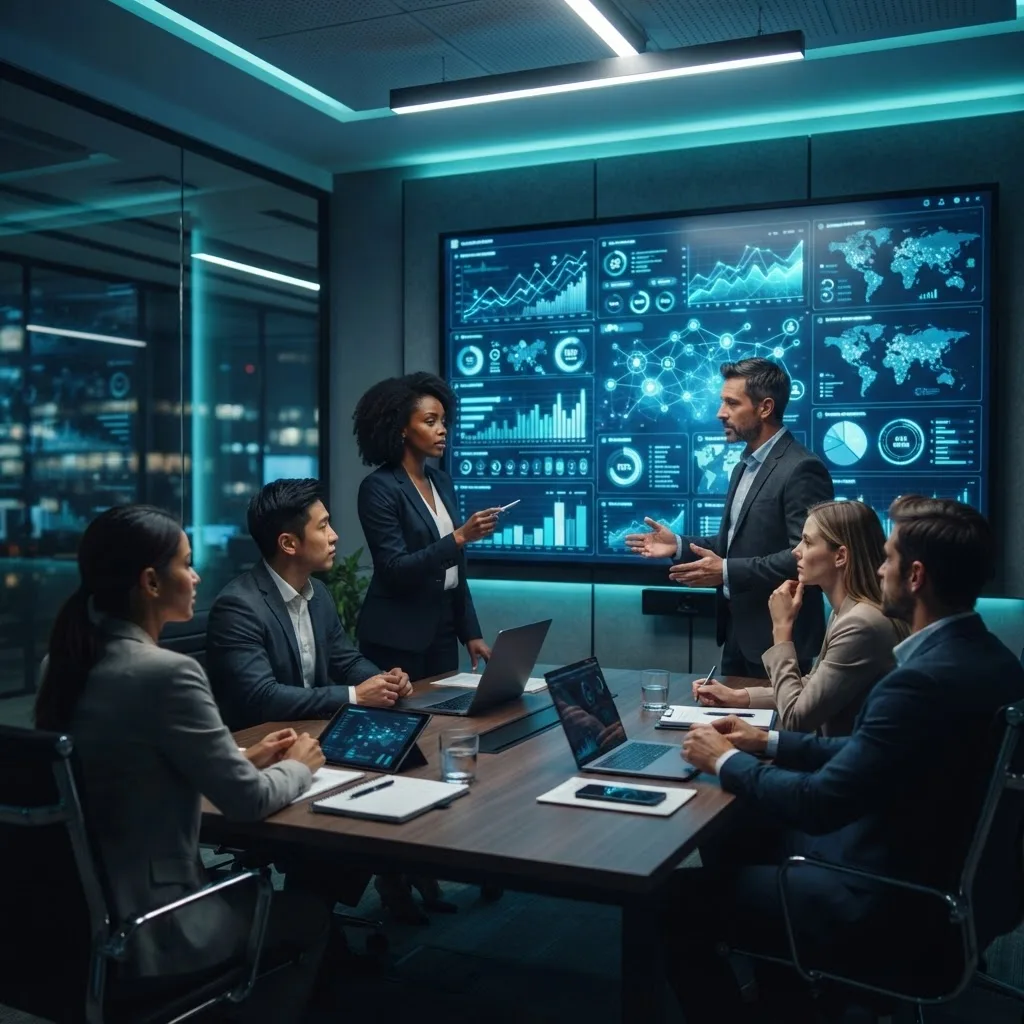Business team reviewing real-time data to make decisions