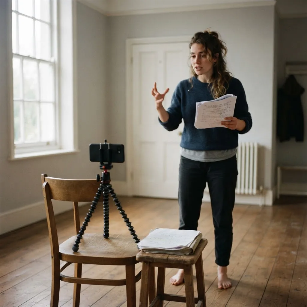Speaker rehearsing aloud while recording on a phone