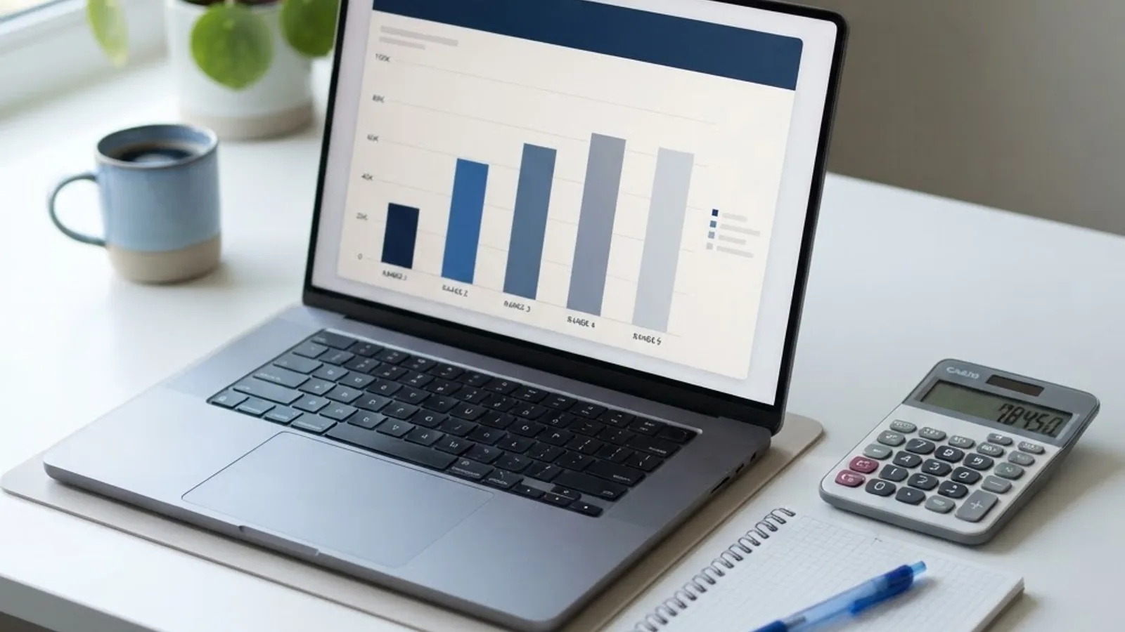 Laptop showing a salary comparison bar chart on a clean desk