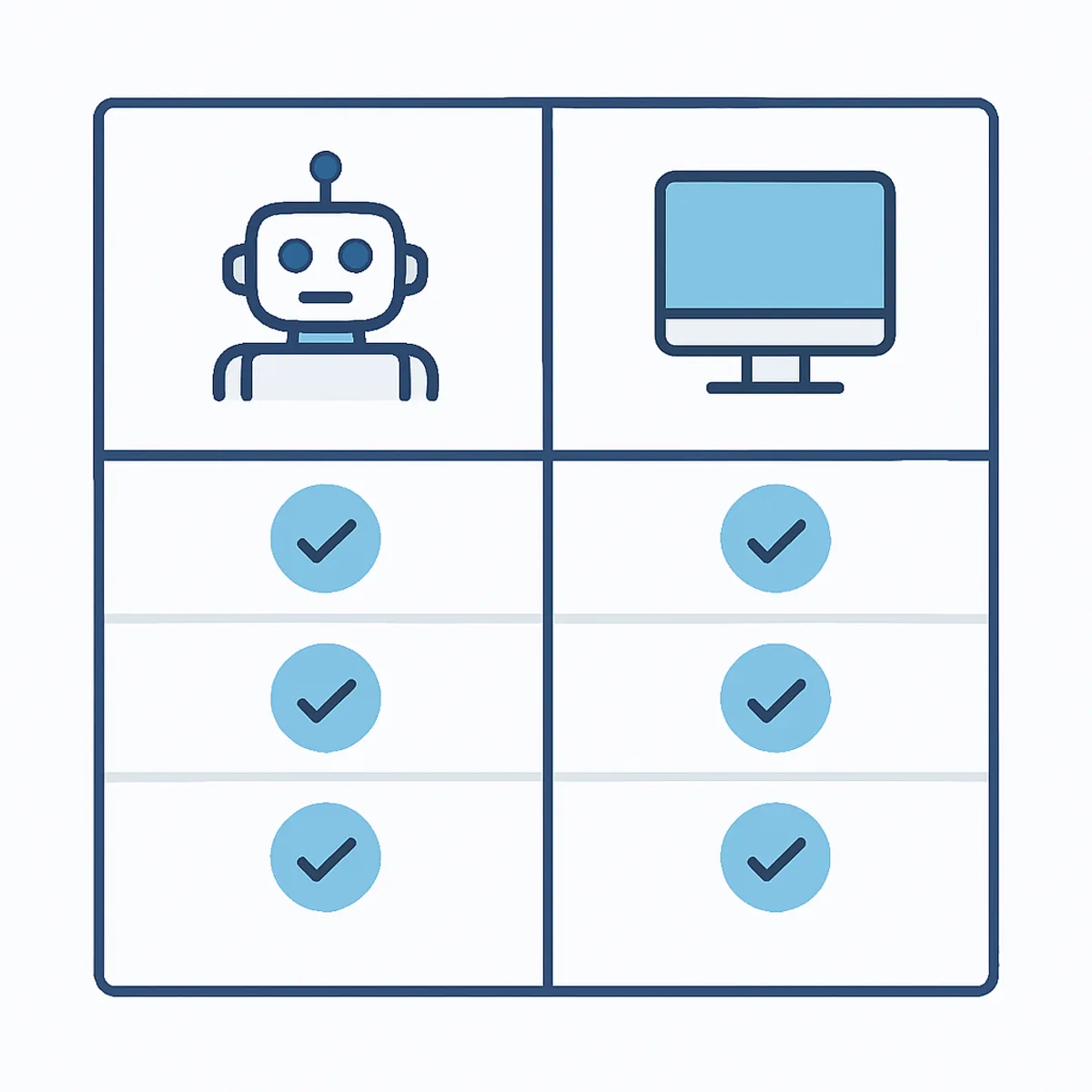 Side by side comparison chart of robot and computer features