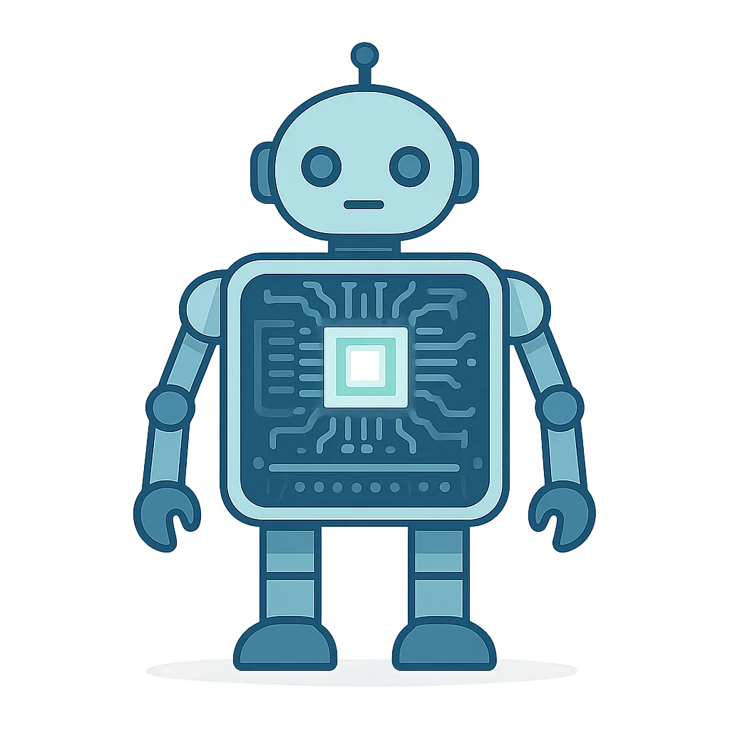 Robot with a transparent body revealing a computer acting as its brain
