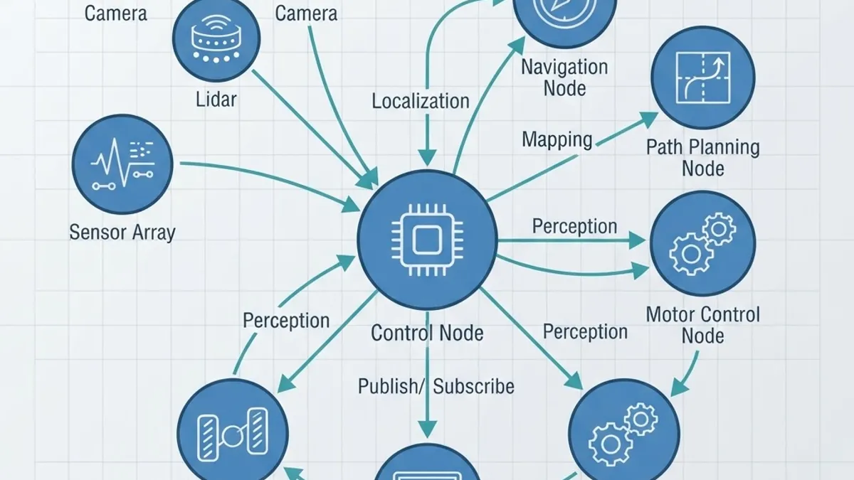 ROS node graph with publish and subscribe topic connections