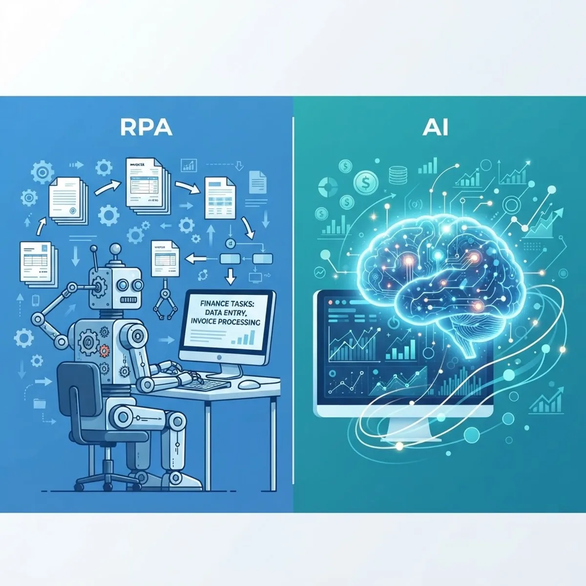 Comparison of rule-based RPA versus intelligent AI in finance