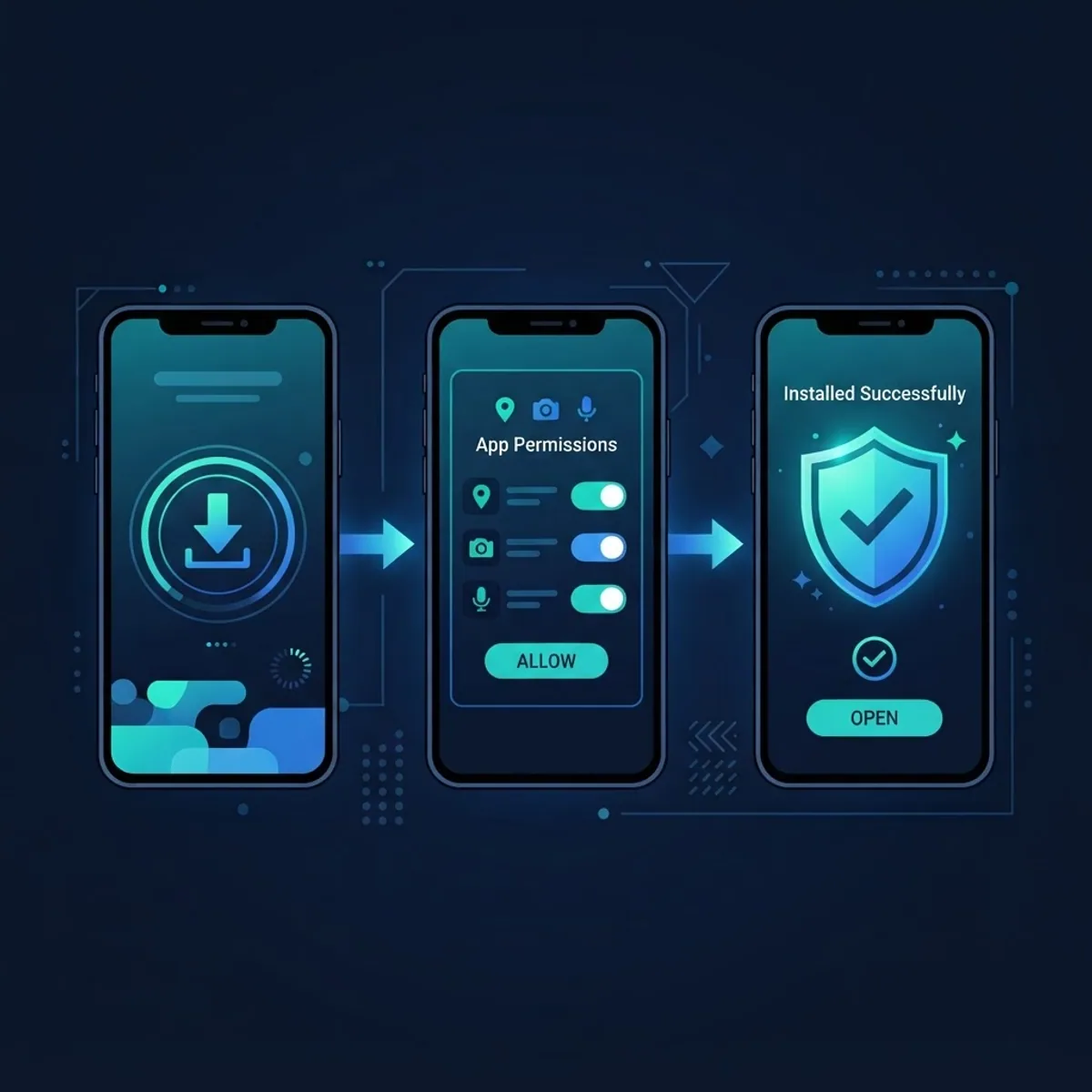 Step by step safe download and install flow on a mobile device