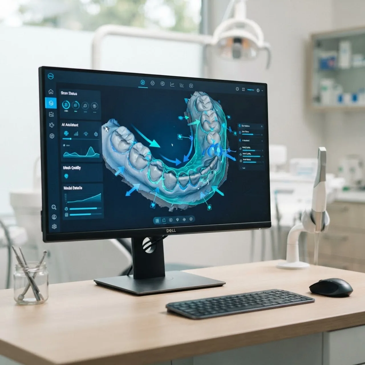 AI-guided scanning software building a 3D dental model