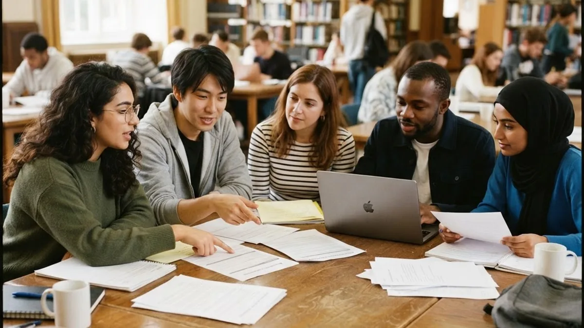 International postgraduate students reviewing scholarship applications