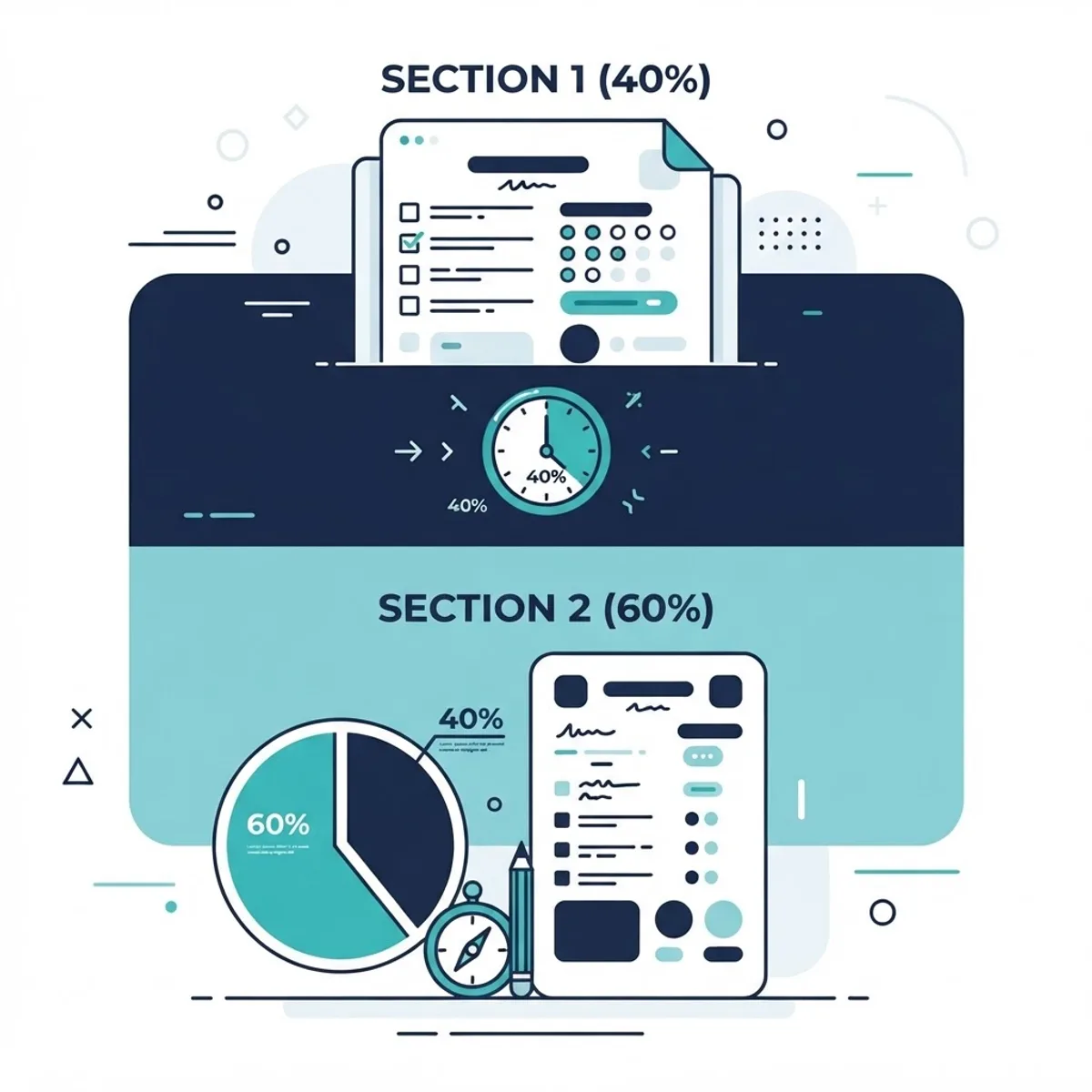 Infographic showing the two sections of the SCSA Computer Science exam and their mark weighting