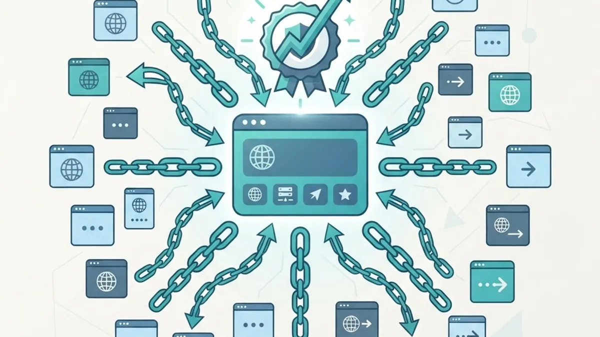 Backlinks illustration showing multiple sites linking to one central website