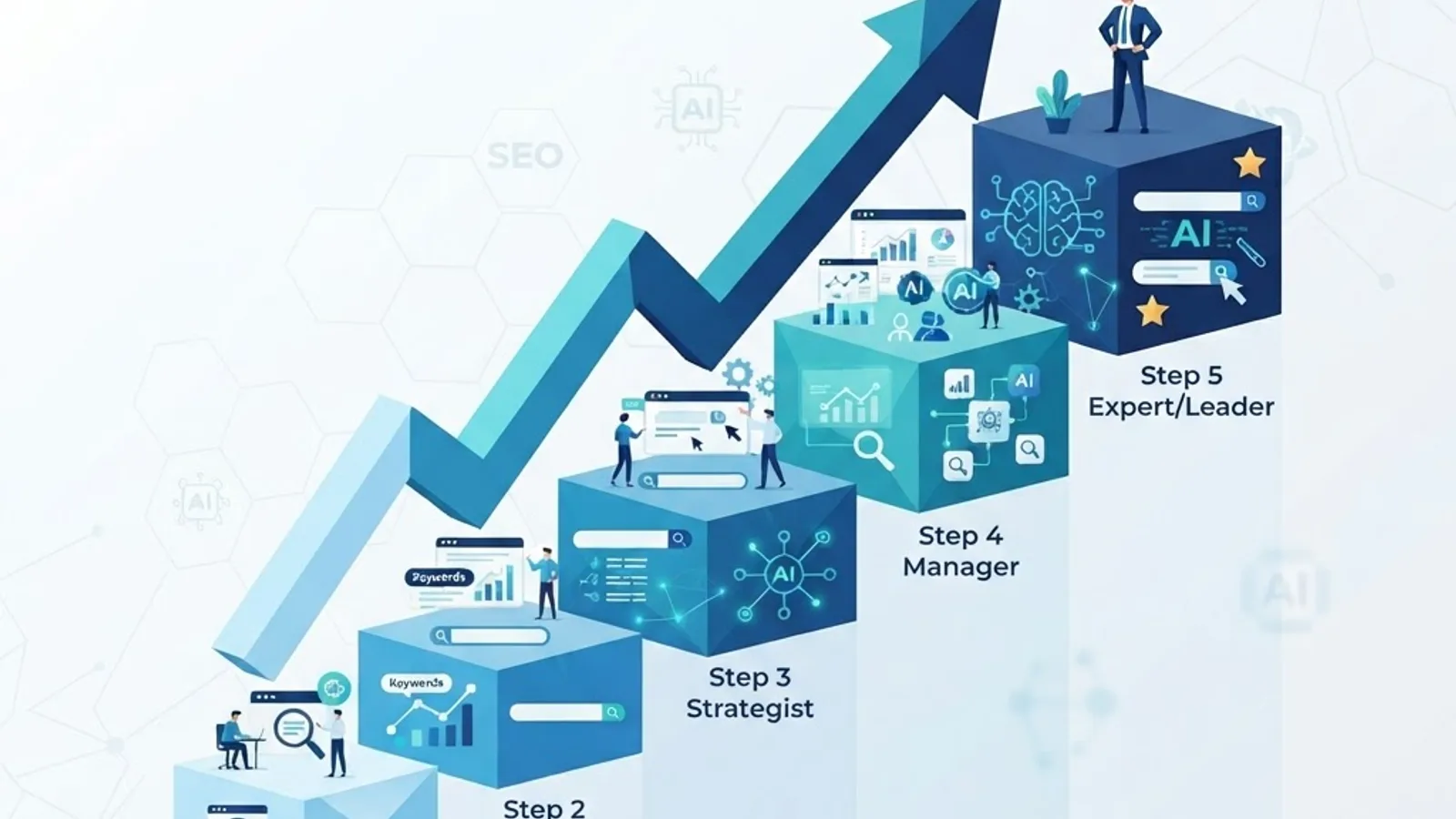 Conceptual illustration of SEO career growth in the AI search era