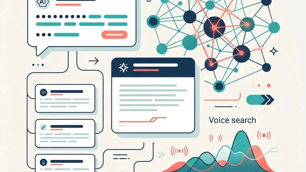 AI answer engine illustration with citation cards and snippet box