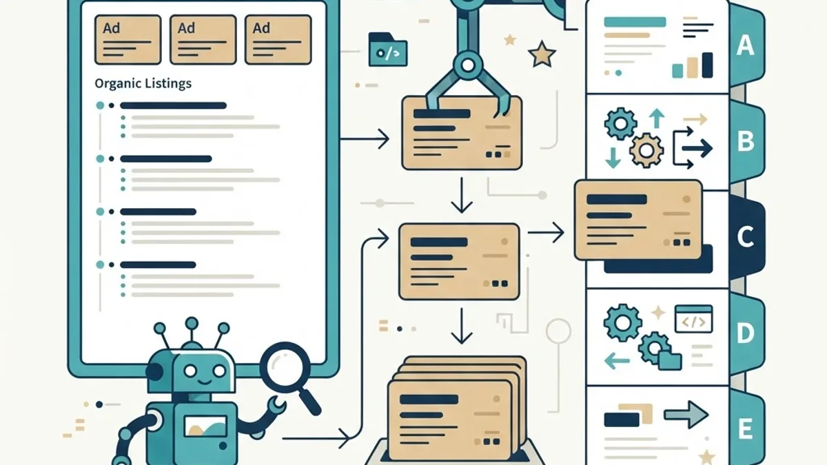 SEO fundamentals with crawler, index cards and browser results