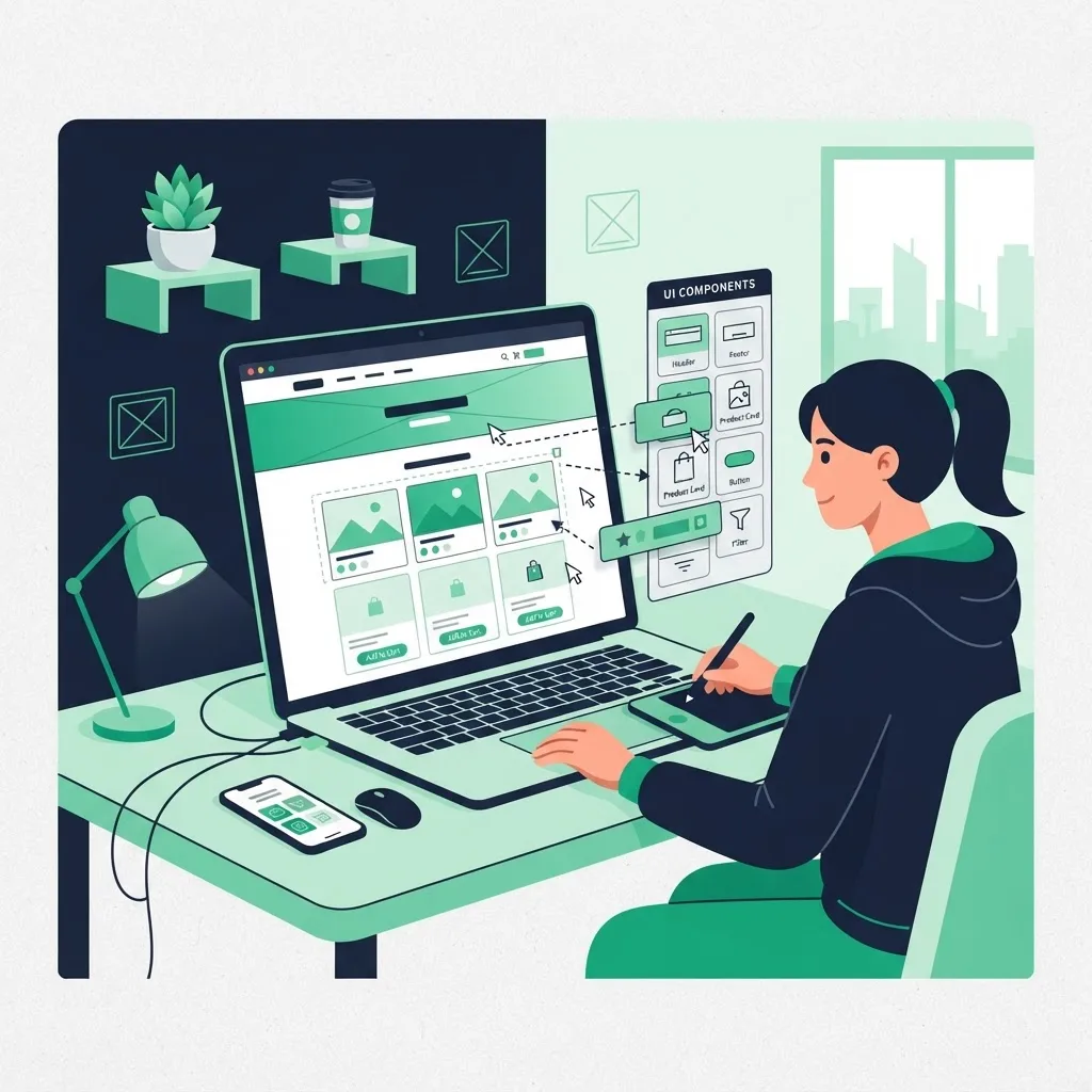 Developer assembling a custom headless storefront with product grid components