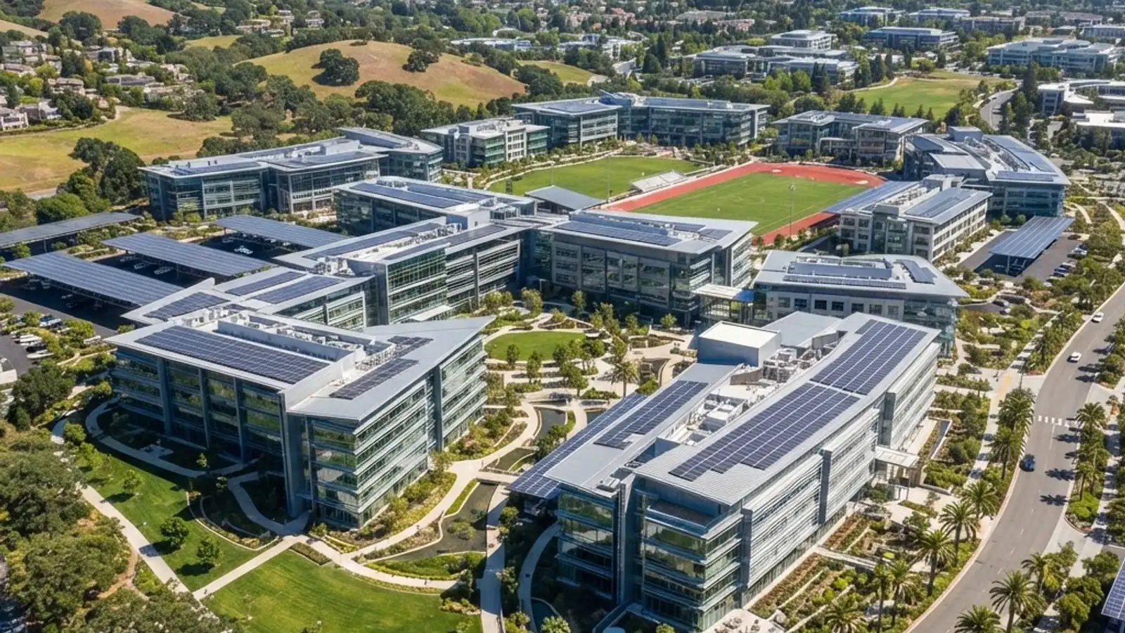 Silicon Valley technology campus in California viewed from above